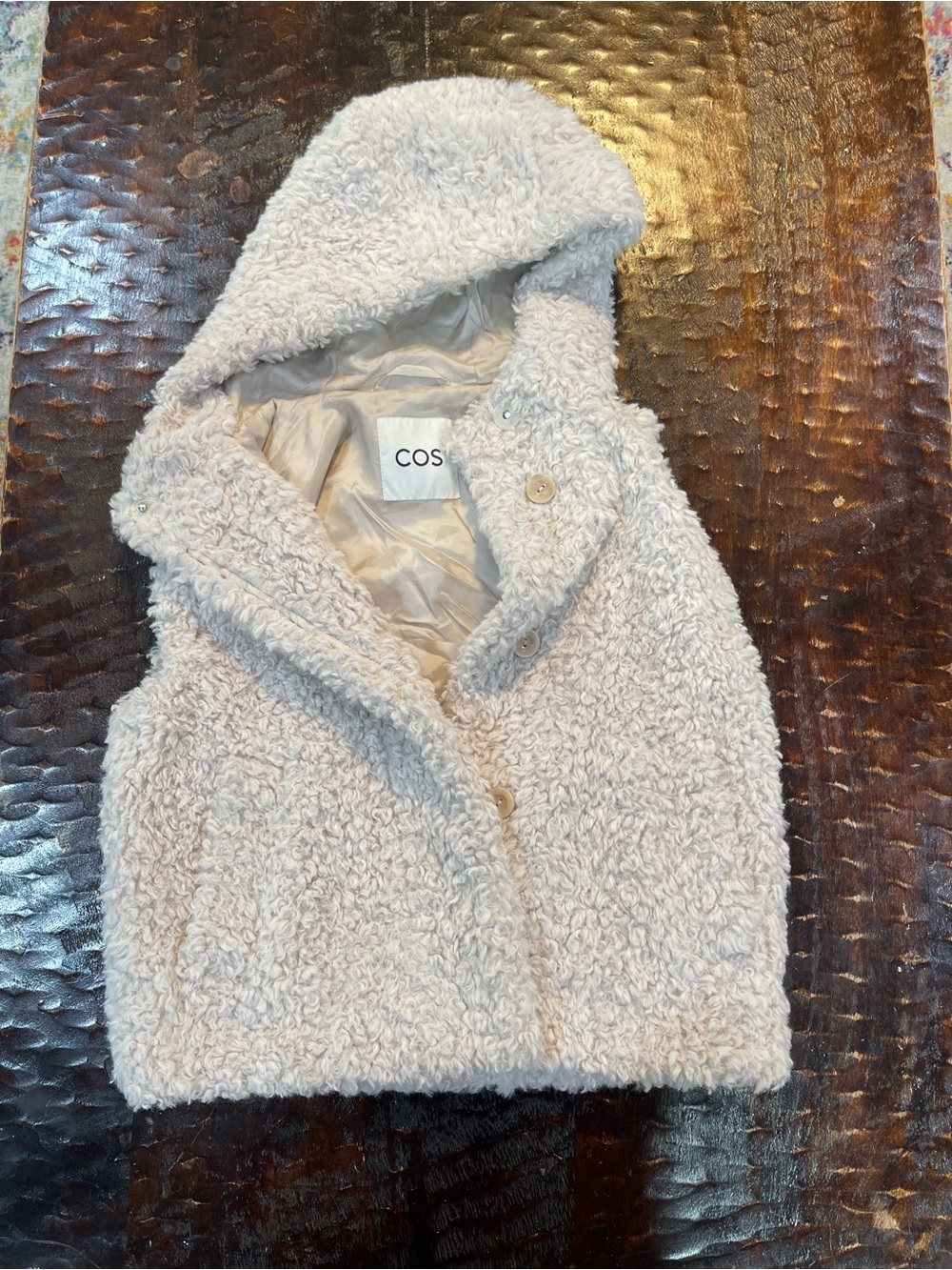 COS Hooded Faux Shearling Teddy Gilet Vest - Off-White Cream - EUR 34 / US 4